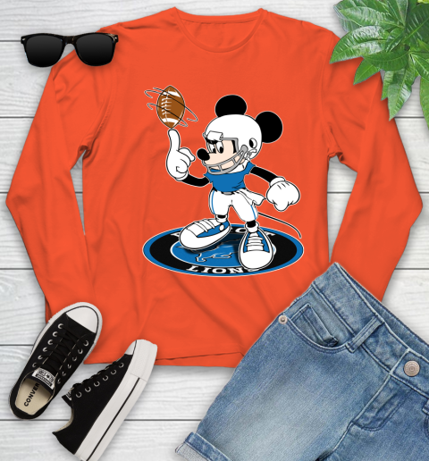 NFL Football Detroit Lions Cheerful Mickey Disney Shirt Youth Long Sleeve 4