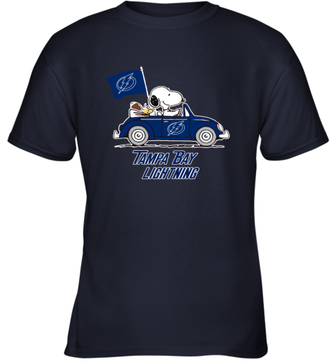 Snoopy And Woodstock Ride The Tampa Bay Lightnings Car qeth snoopy and woodstock ride the tampa bay lightnings car youth t shirt 26 front navy