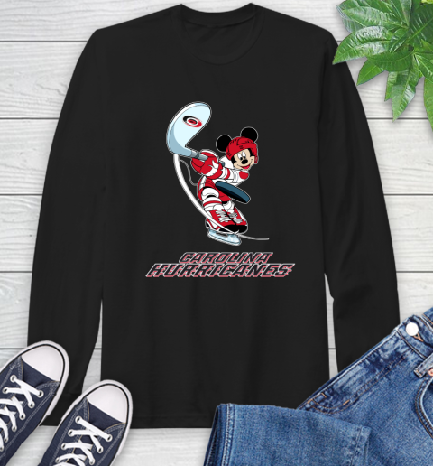 NHL Hockey Carolina Hurricanes Cheerful Mickey Mouse Shirt Long Sleeve T-Shirt