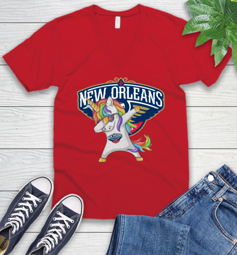 New Orleans Pelicans NBA Basketball Funny Unicorn Dabbing Sports V-Neck T-Shirt 7