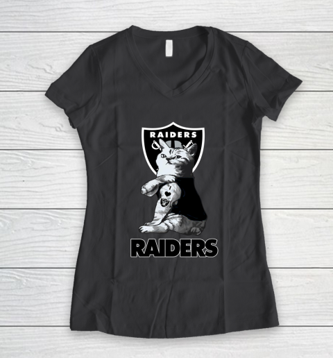 NFL Football My Cat Loves Oakland Raiders Women's V-Neck T-Shirt 6