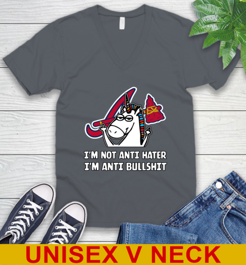 Atlanta Braves MLB Baseball Unicorn I'm Not Anti Hater I'm Anti Bullshit V-Neck T-Shirt 5
