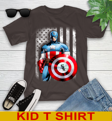 Chicago White Sox MLB Baseball Captain America Marvel Avengers American Flag Shirt Youth T-Shirt 6