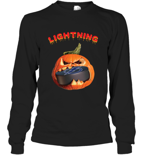NHL Tampa Bay Lightning Halloween Pumpkin Hockey Sports 6mNRNnOkq5I long sleeve tee 14 95 151514 front black