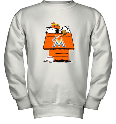 Miami Marlins Snoopy And Woodstock Resting Together MLB Youth Sweatshirt