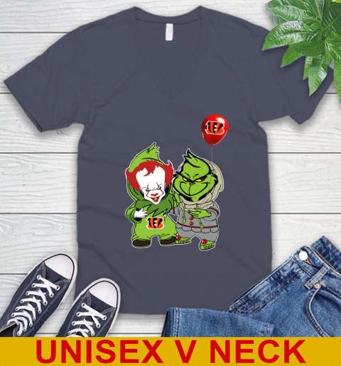 Cincinnati Bengals Baby Pennywise Grinch Christmas NFL Football V-Neck T-Shirt 8