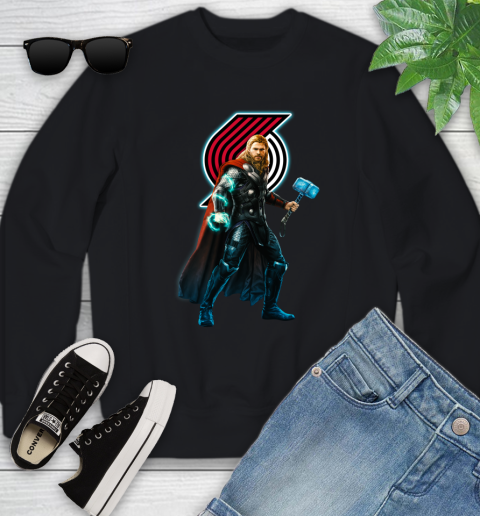 NBA Thor Avengers Endgame Basketball Portland Trail Blazers Youth Sweatshirt 2
