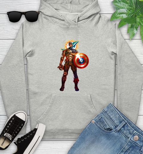 NFL Captain America Marvel Avengers Endgame Football Sports Miami Dolphins Youth Hoodie