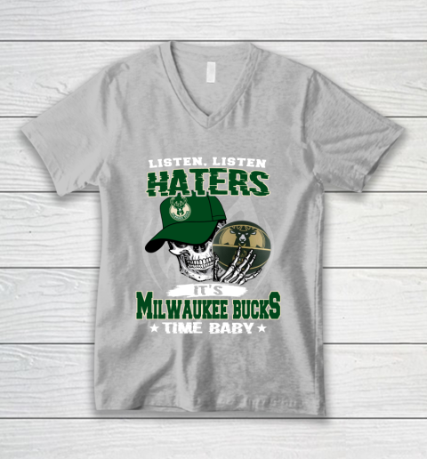 Listen Haters It is BUCKS Time Baby NBA V-Neck T-Shirt 3