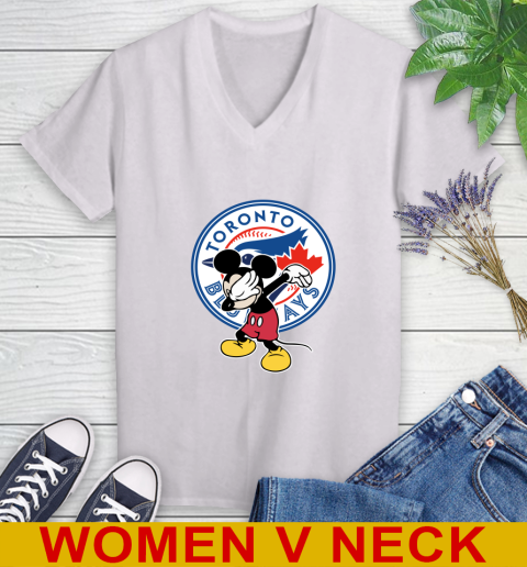 Toronto Blue Jays MLB Baseball Dabbing Mickey Disney Sports Women's V-Neck T-Shirt