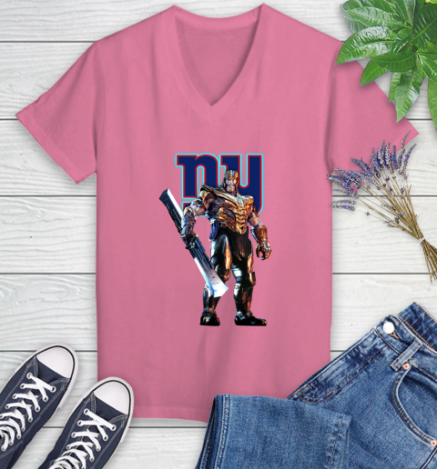 NFL Thanos Gauntlet Avengers Endgame Football New York Giants Women's V-Neck T-Shirt 13