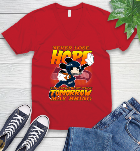 Seattle Seahawks NFL Football Mickey Disney Never Lose Hope V-Neck T-Shirt 6