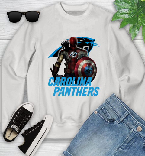 NFL Captain America Thor Spider Man Hawkeye Avengers Endgame Football Carolina Panthers Youth Sweatshirt