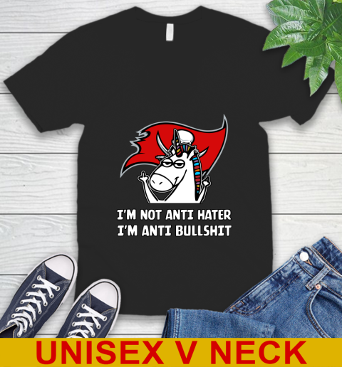 Tampa Bay Buccaneers NFL Football Unicorn I'm Not Anti Hater I'm Anti Bullshit V-Neck T-Shirt 2