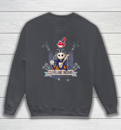 MLB Cleveland Indians Baseball Jack Skellington Halloween Sweatshirt 4