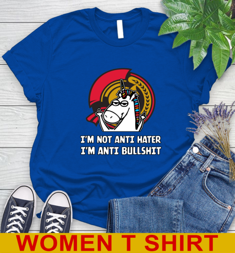 Ottawa Senators NHL Hockey Unicorn I'm Not Anti Hater I'm Anti Bullshit Women's T-Shirt 9