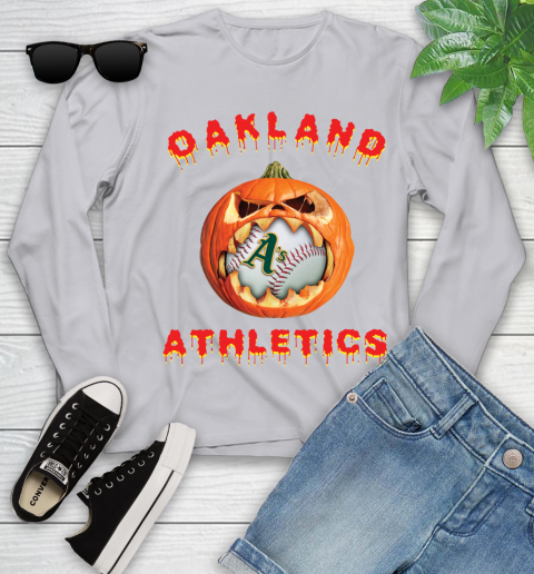 MLB Oakland Athletics Halloween Pumpkin Baseball Sports Youth Long Sleeve 5