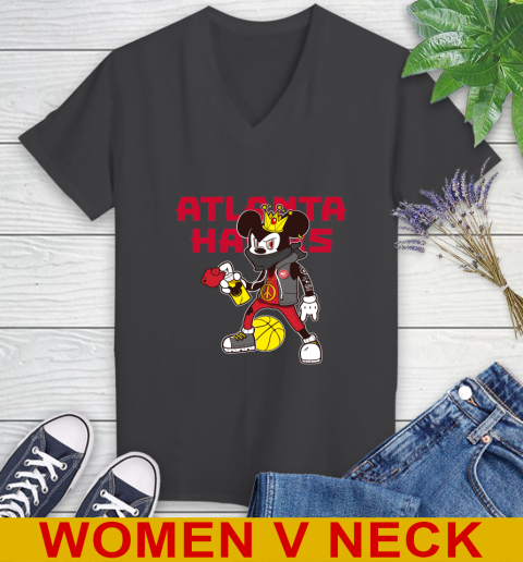 Atlanta Hawks NBA Basketball Mickey Peace Sign Sports Women's V-Neck T-Shirt 9
