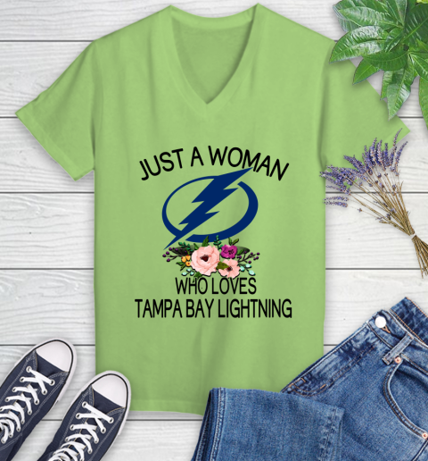 NHL Just A Woman Who Loves Tampa Bay Lightning Hockey Sports Women's V-Neck T-Shirt 6