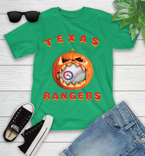 MLB Texas Rangers Halloween Pumpkin Baseball Sports Youth T-Shirt 6