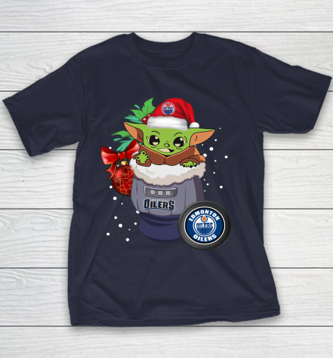 Edmonton Oilers Christmas Baby Yoda Star Wars Funny Happy NHL Youth T-Shirt 4