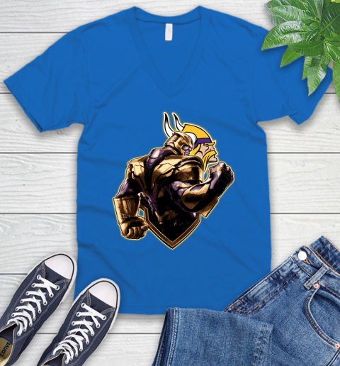 NFL Thanos Avengers Endgame Football Sports Minnesota Vikings V-Neck T-Shirt 6