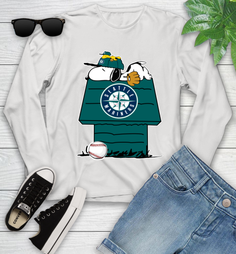 MLB Seattle Mariners Snoopy Woodstock The Peanuts Movie Baseball T Shirt Youth Long Sleeve