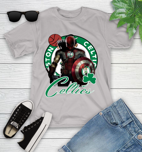 Boston Celtics NBA Basketball Captain America Thor Spider Man Hawkeye Avengers Youth T-Shirt 12