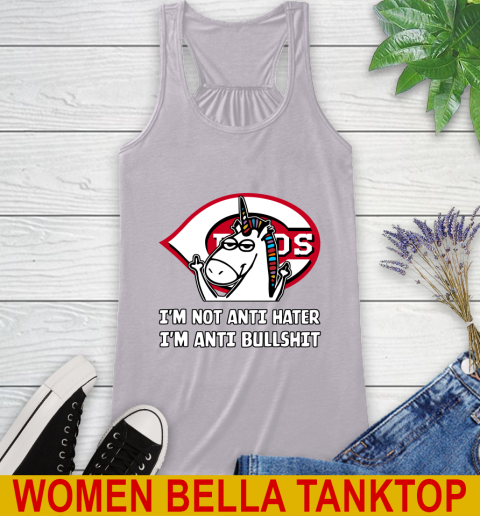 Cincinnati Reds MLB Baseball Unicorn I'm Not Anti Hater I'm Anti Bullshit Racerback Tank 5