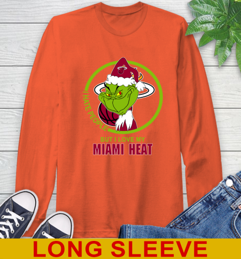 Miami Heat NBA Christmas Grinch I Hate People But I Love My Favorite Basketball Team Long Sleeve T-Shirt 5