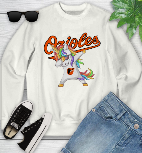 Baltimore Orioles MLB Baseball Funny Unicorn Dabbing Sports Youth Sweatshirt