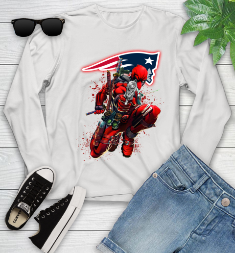 NFL Deadpool Marvel Comics Sports Football New England Patriots Youth Long Sleeve