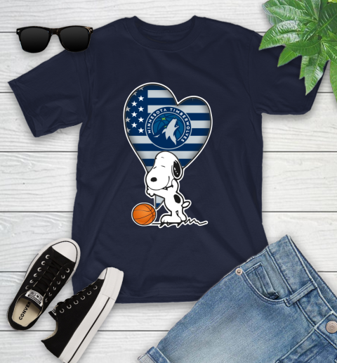 Minnesota Timberwolves NBA Basketball The Peanuts Movie Adorable Snoopy Youth T-Shirt 3