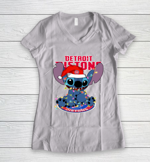 Detroit Pistons NBA noel stitch Basketball Christmas Women's V-Neck T-Shirt