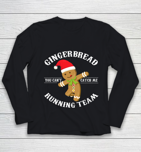 Gingerbread Running Team Graphic Christmas Shirt Funny Xmas Youth Long Sleeve