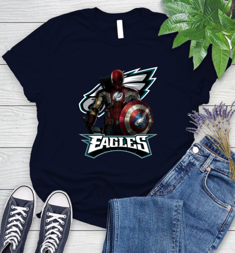 NFL Captain America Thor Spider Man Hawkeye Avengers Endgame Football Philadelphia Eagles Women's T-Shirt 3