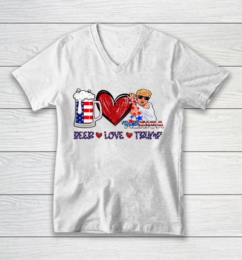 Beer Love Trump Tshirt Merica 4 Of July Independence Day V-Neck T-Shirt