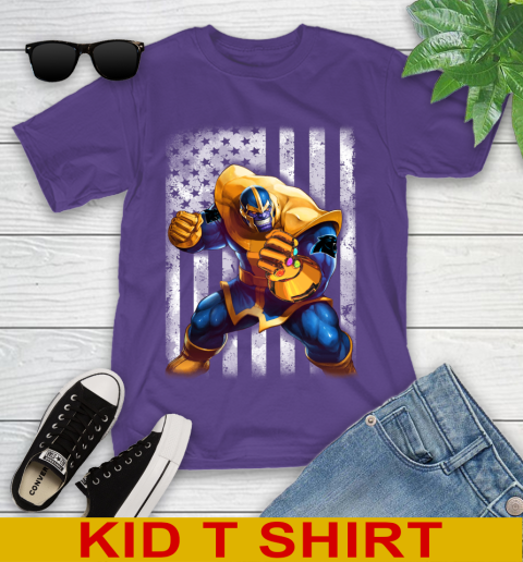 NFL Football Carolina Panthers Thanos Marvel American Flag Shirt Youth T-Shirt 3