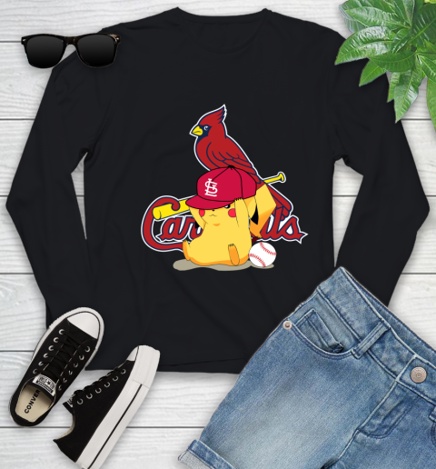 MLB Pikachu Baseball Sports St.Louis Cardinals Youth Long Sleeve 2