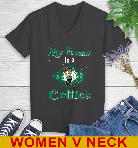 NBA Basketball Harry Potter My Patronus Is A Boston Celtics Women's V-Neck T-Shirt 8