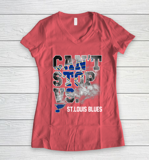 NHL St.Louis Blues Hockey Can't Stop Vs Women's V-Neck T-Shirt 4