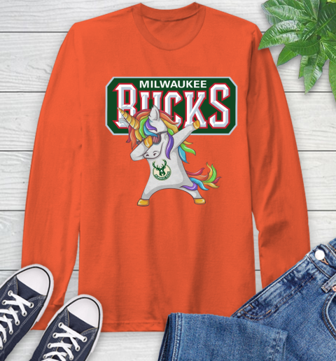 Milwaukee Bucks NBA Basketball Funny Unicorn Dabbing Sports Long Sleeve T-Shirt 5