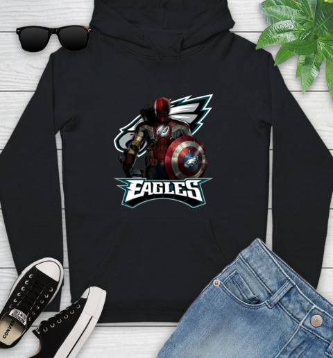 NFL Captain America Thor Spider Man Hawkeye Avengers Endgame Football Philadelphia Eagles Youth Hoodie 2