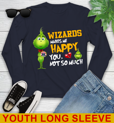 NBA Washington Wizards Makes Me Happy You Not So Much Grinch Basketball Sports Youth Long Sleeve 2