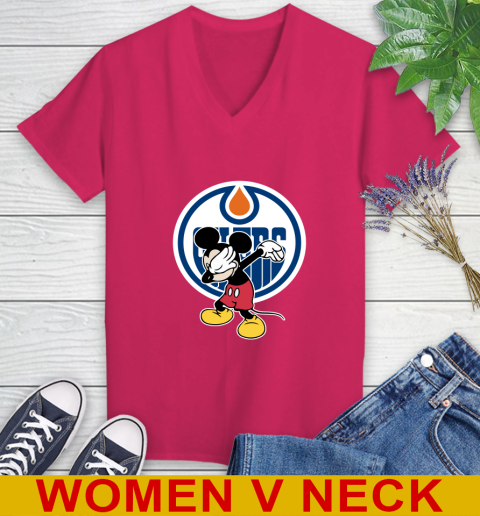 Edmonton Oilers NHL Hockey Dabbing Mickey Disney Sports Women's V-Neck T-Shirt 10