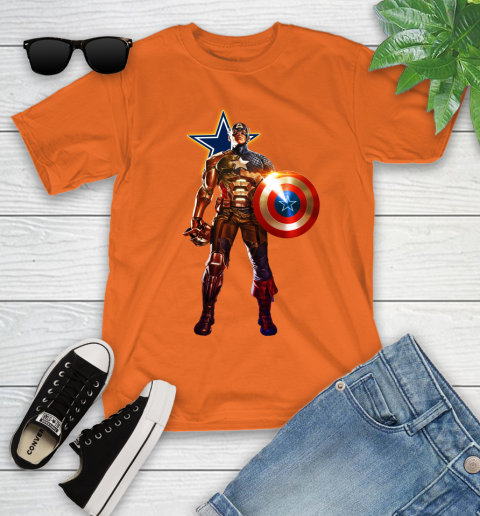 NFL Captain America Marvel Avengers Endgame Football Sports Dallas Cowboys Youth T-Shirt 7