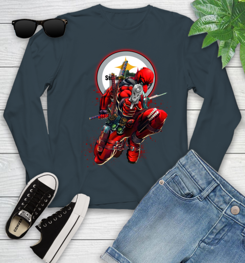 NFL Deadpool Marvel Comics Sports Football Pittsburgh Steelers Youth Long Sleeve 8