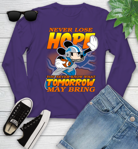 Detroit Lions NFL Football Mickey Disney Never Lose Hope Youth Long Sleeve 4