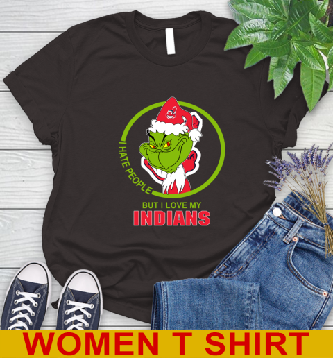 Cleveland Indians MLB Christmas Grinch I Hate People But I Love My Favorite Baseball Team Women's T-Shirt 8