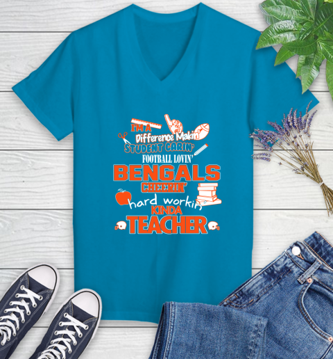 Cincinnati Bengals NFL I'm A Difference Making Student Caring Football Loving Kinda Teacher Women's V-Neck T-Shirt 7